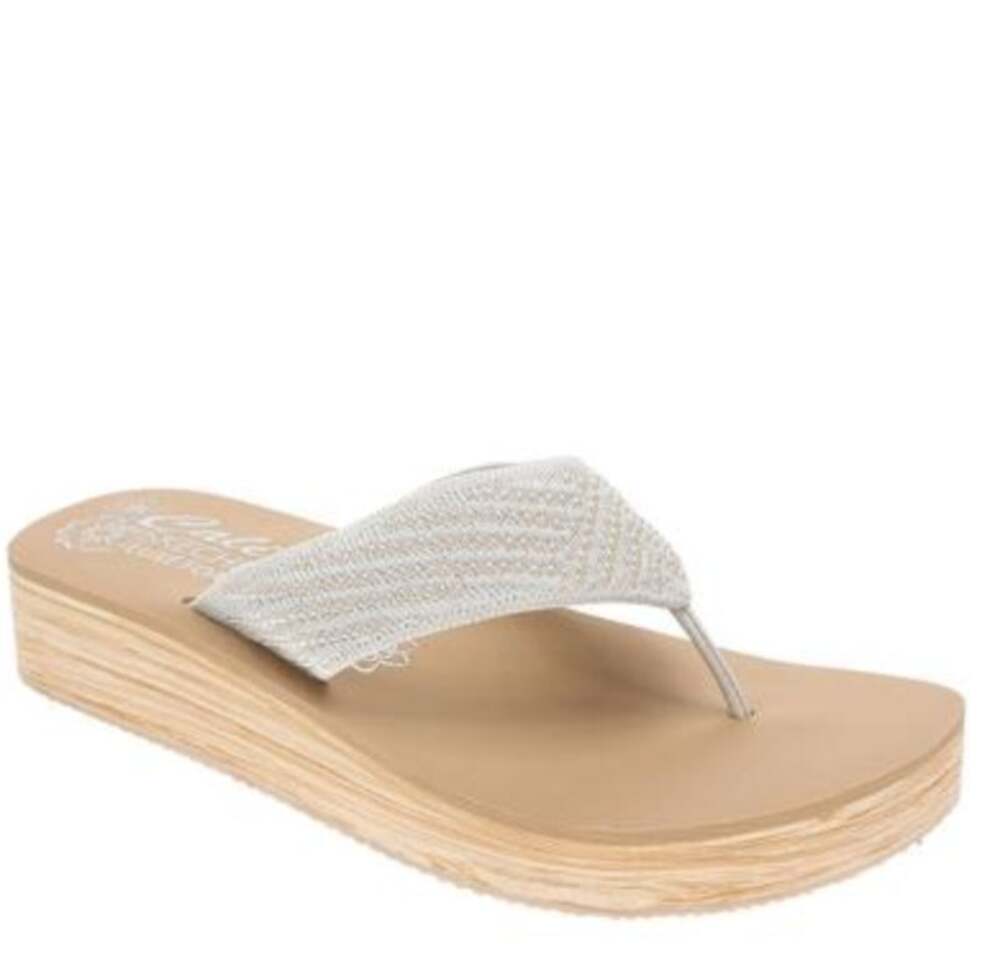 Skechers Women's Summers Mid Wedge Thong Sandals Size 10 EU 40 Off White Tan NIB
